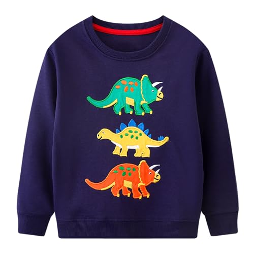 Baogaier Sweatshirt Garçon Bleu Marine Imprimé Dinosaure Pul