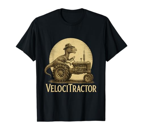 VelociTractor Mashup Funny Dinosaur Farmer Tractor T-Shirt