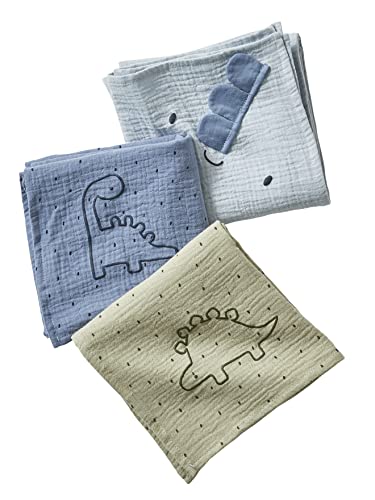 Lot 3 Langes Coton Dino Bleu
