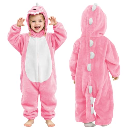 DiULi Combinaison Bébé Dinosaure Rose Flanelle Douce, Pyjama