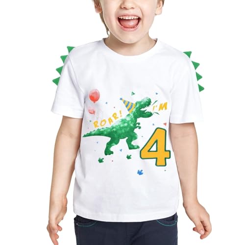 WAWSAM Garçon T-Shirt Coton Blanc Casual Enfant Dinosaure 4