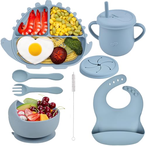 Delven Silicone Assiette pour Bébé Set Vaisselle 8 Pièces An