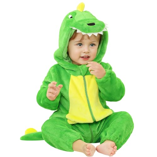DiULi Combinaison Bébé Dinosaure Vert en Flanelle Douce - Dé
