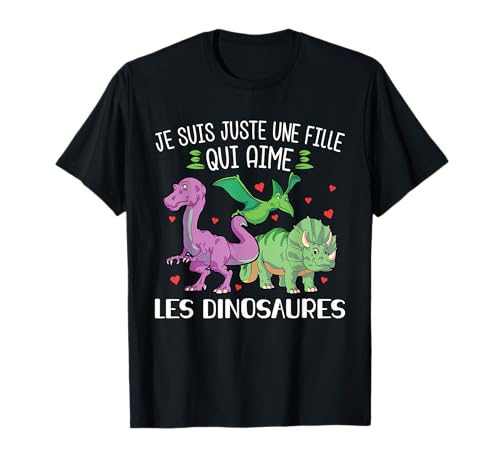 T-shirt Dinosaure Femme Enfant Noir