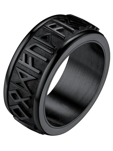 FaithHeart Bague Anti Stress Homme Runes Viking Noir Taille 
