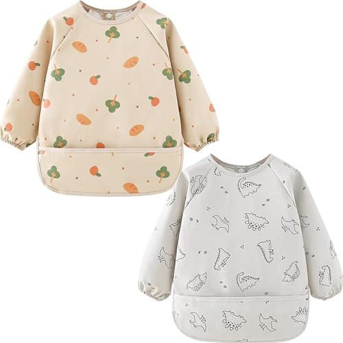 Puasok 2PCS Bavoirs Manches Longues Bébé, Tablier Imperméabl