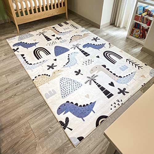Tapis Enfant Motifs Dinosaure Bleu