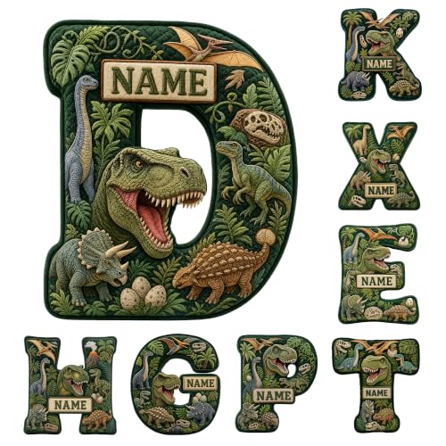 JeathFea Coussin Lettre Dinosaure Personnalisé, Initiales Co