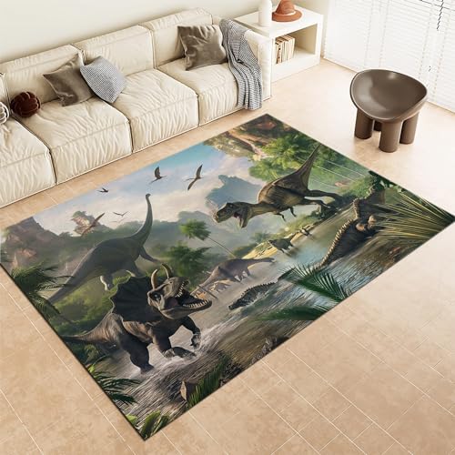 Tapis de Chambre Enfant 60x90 cm Monde Dinosaures Dessin Ani