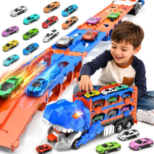 2-en-1 Camion Porte Voiture avec 12 Voitures Jouets 164,5 Cm