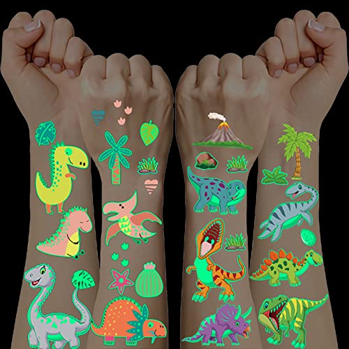 Dinosaure Tatouage Enfant Garcon, 10 Feuilles Tatouage Fluor