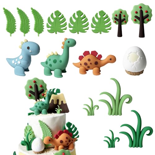Lot de 16 décorations de gâteau dinosaures 3D en forme dœuf,