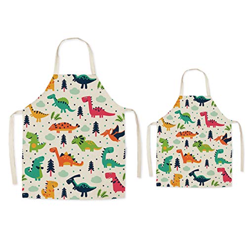 FOMUNI Tablier parent et enfant, joli tablier en lin imprimé