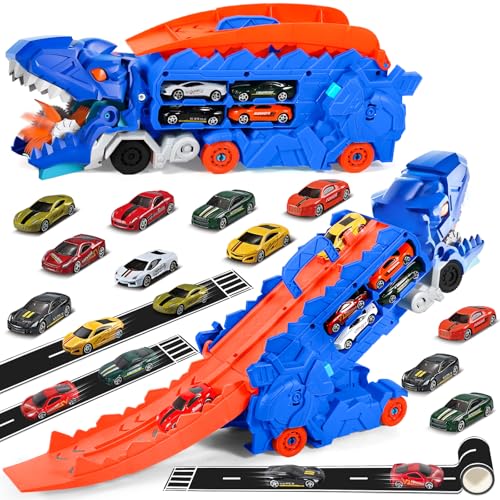 TXVQ Camion Dinosaure Jouet avec 8 Voitures de Course, Circu