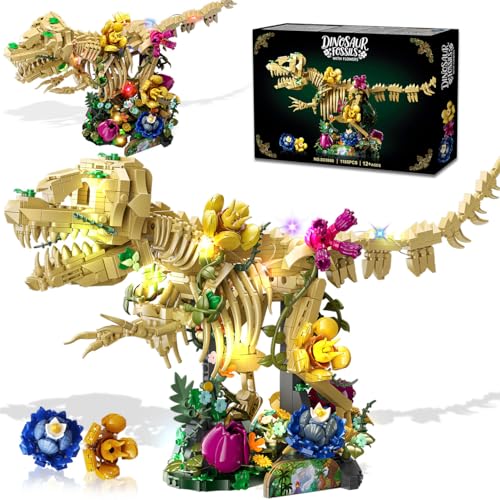 CUBIMANA Fossile de Dinosaure avec Fleurs et lumière LED, 11