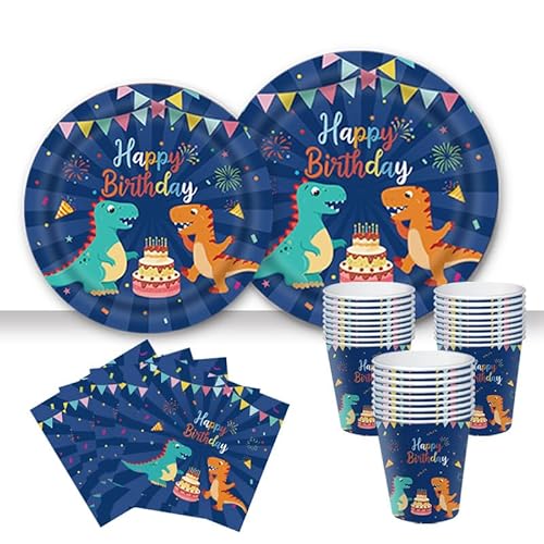 Kit Vaisselle Anniversaire Dinosaure Bleu