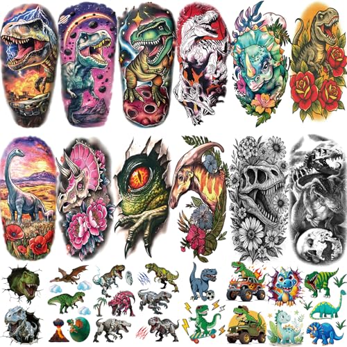 Lot de 77 feuilles de tatouages temporaires en forme de dino